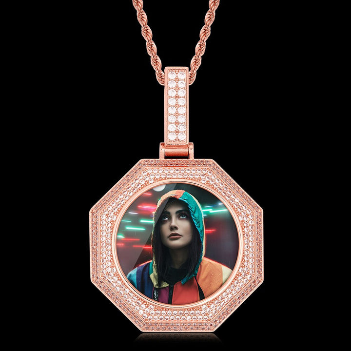 Custom 14K Gold Photo Pendant Necklace- Octagon Shaped Photo Necklace