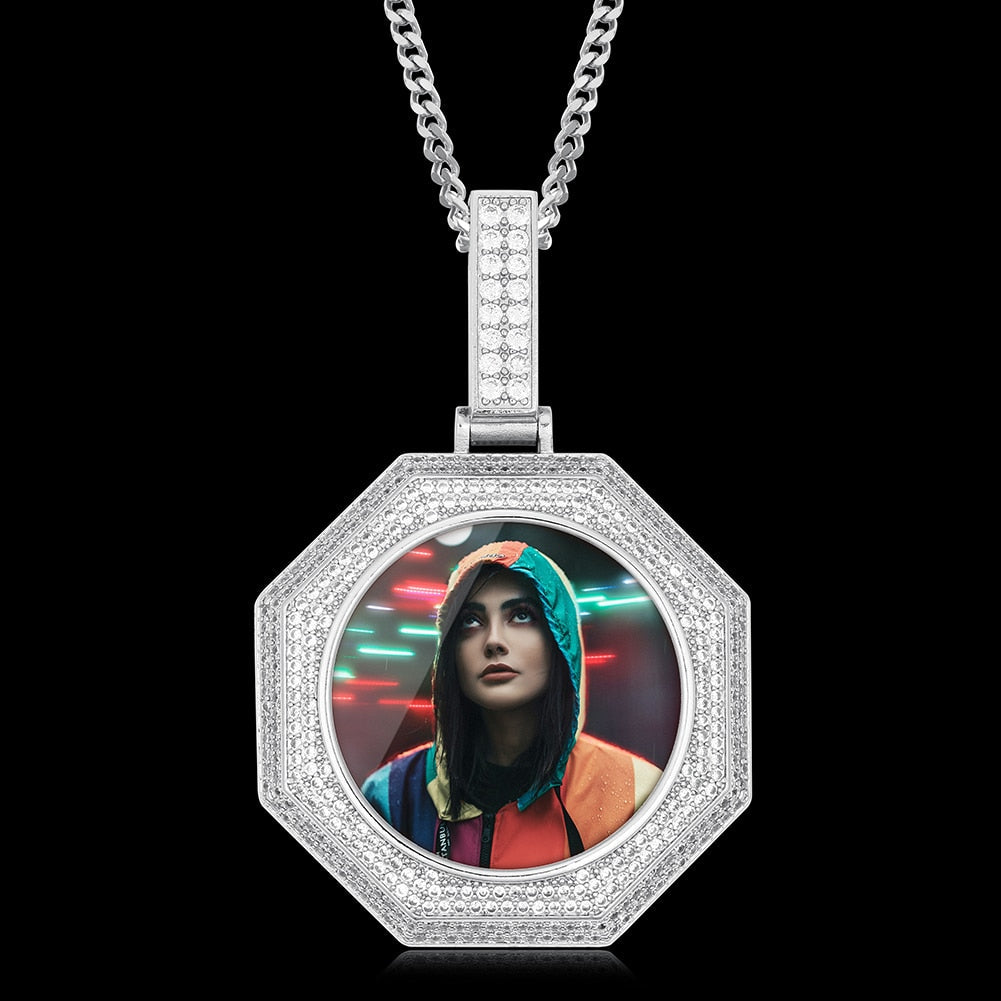 Custom 18K Gold Photo Pendant Necklace- Octagon Pendant Necklace