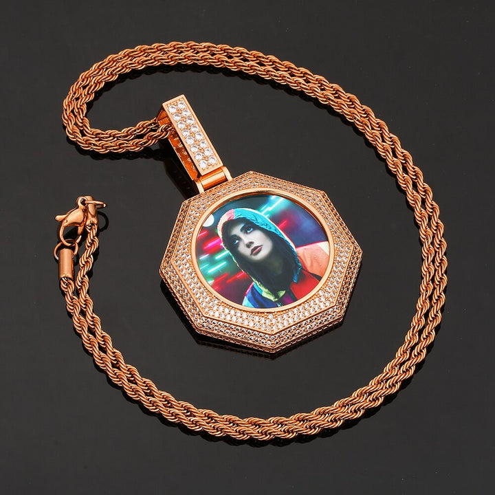 Custom 14K Gold Photo Pendant Necklace- Octagon Shaped Photo Necklace