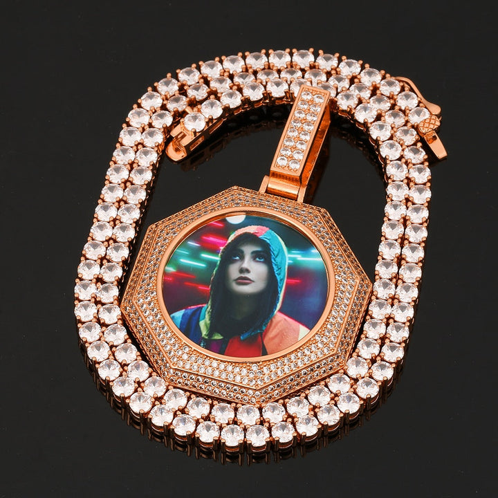 Custom 14K Gold Photo Pendant Necklace- Octagon Shaped Photo Necklace