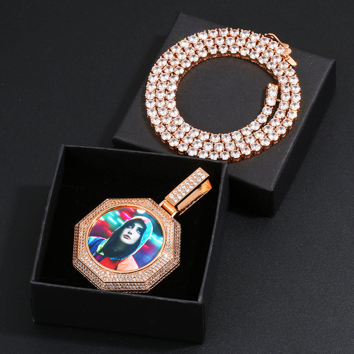 Custom 14K Gold Photo Pendant Necklace- Octagon Shaped Photo Necklace