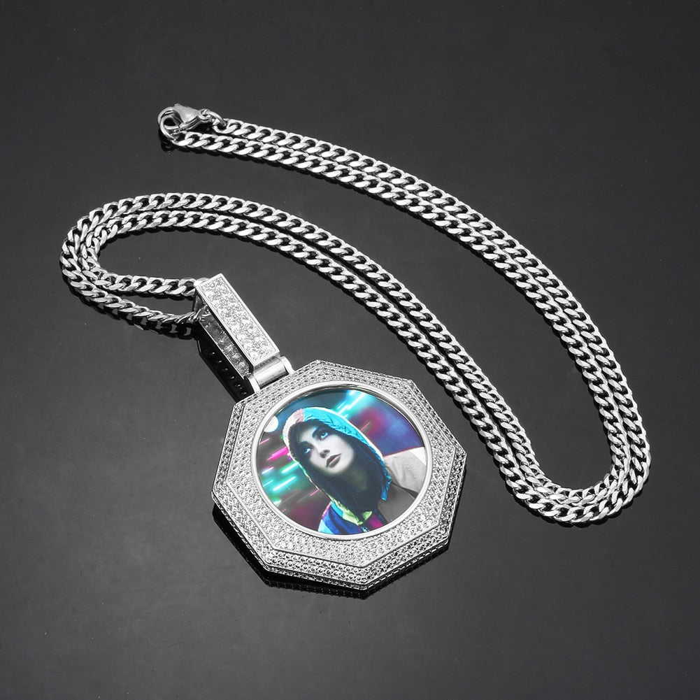 Custom 14K Gold Photo Pendant Necklace- Octagon Shaped Photo Necklace