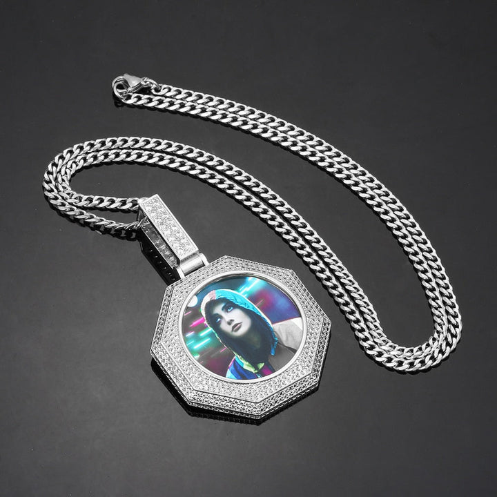 Custom 14K Gold Photo Pendant Necklace- Octagon Shaped Photo Necklace