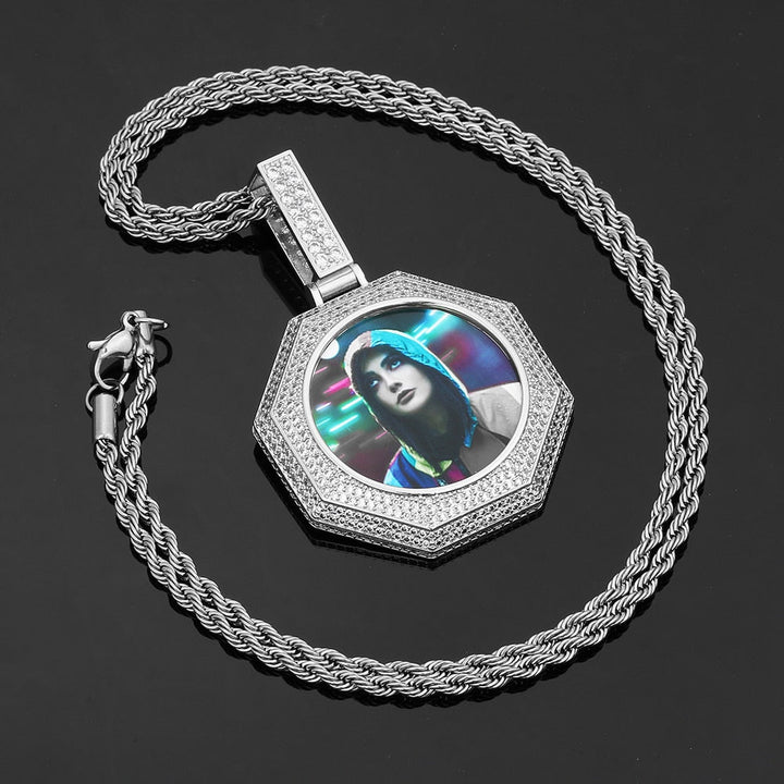 Custom 14K Gold Photo Pendant Necklace- Octagon Shaped Photo Necklace
