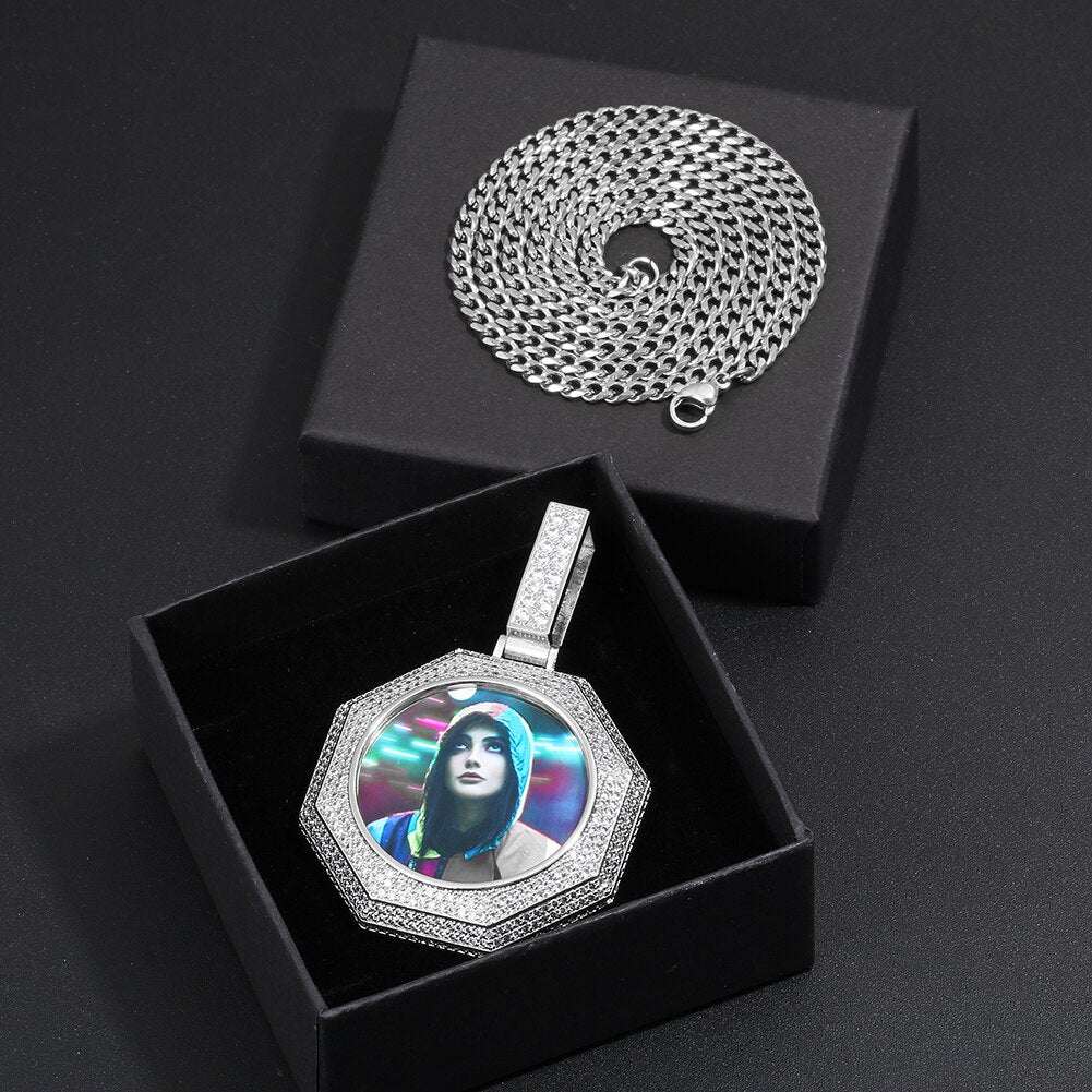 Custom 14K Gold Photo Pendant Necklace- Octagon Shaped Photo Necklace