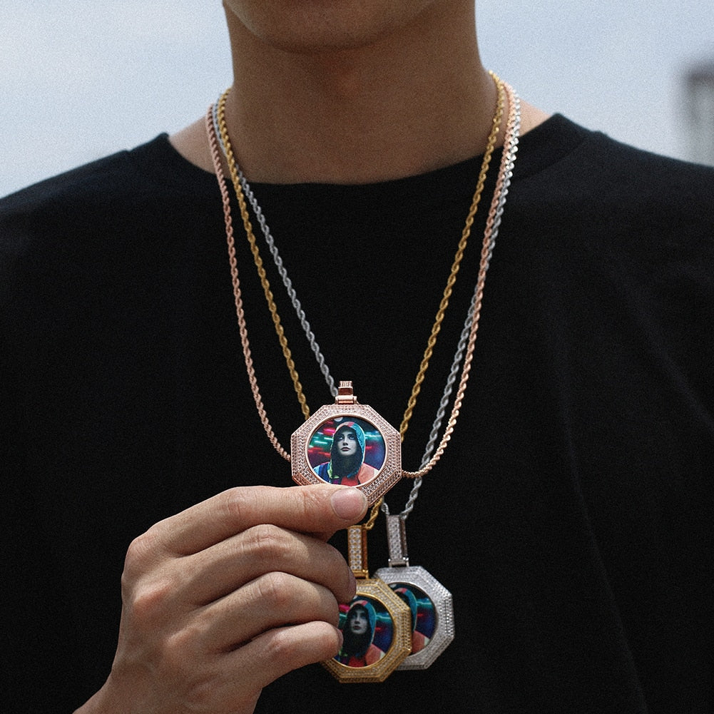 Custom 18K Gold Photo Pendant Necklace- Octagon Pendant Necklace