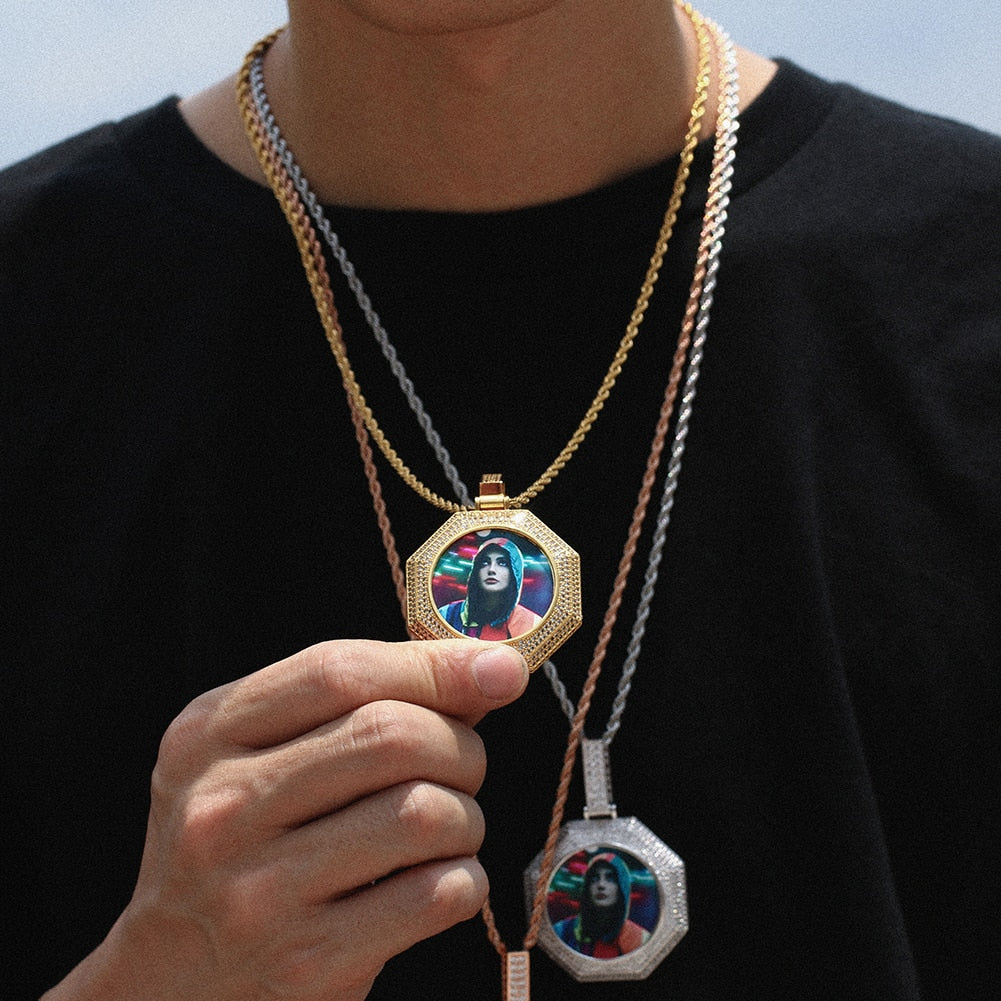 Custom 14K Gold Photo Pendant Necklace- Octagon Shaped Photo Necklace