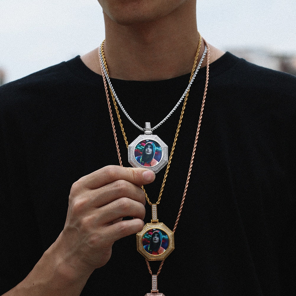 Custom 18K Gold Photo Pendant Necklace- Octagon Pendant Necklace