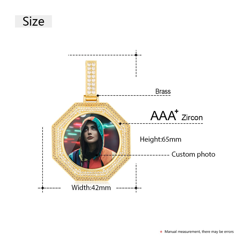 Custom 14K Gold Photo Pendant Necklace- Octagon Shaped Photo Necklace