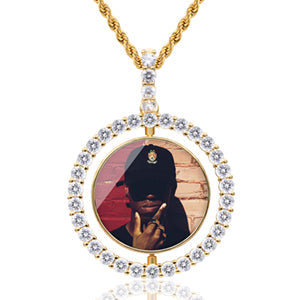 Hip Hop Necklace-Custom Photo Rotating Double-sided Medallions Pendant Necklace