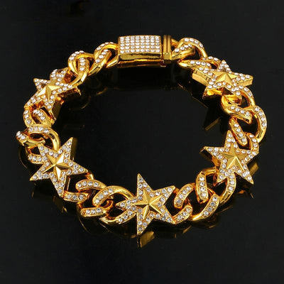 Star Miami Cuban Link Chain Bracelet- Bling Iced Out Rhinestone Bracelet
