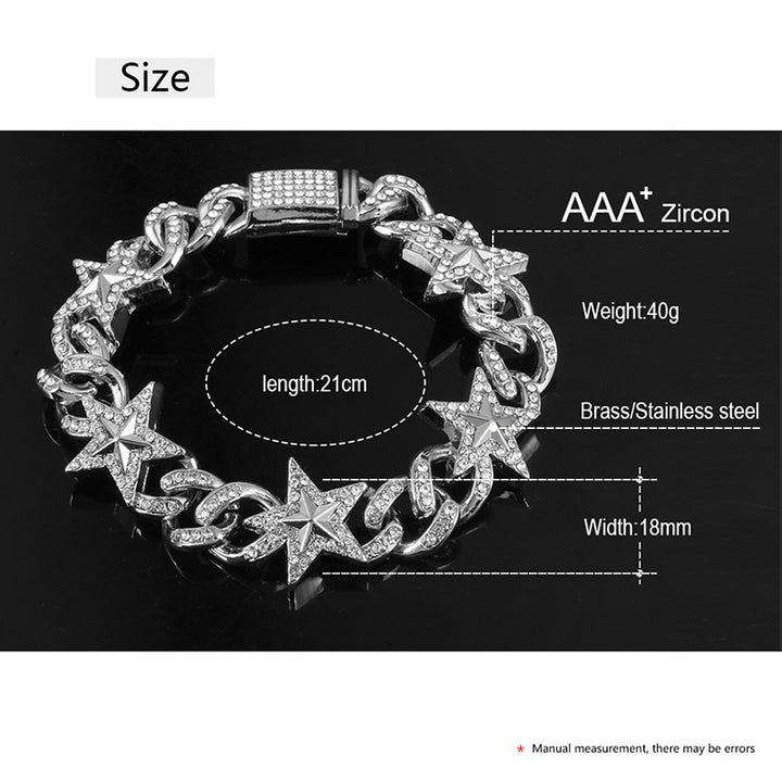 Star Miami Cuban Link Chain Bracelet- Bling Iced Out Rhinestone Bracelet