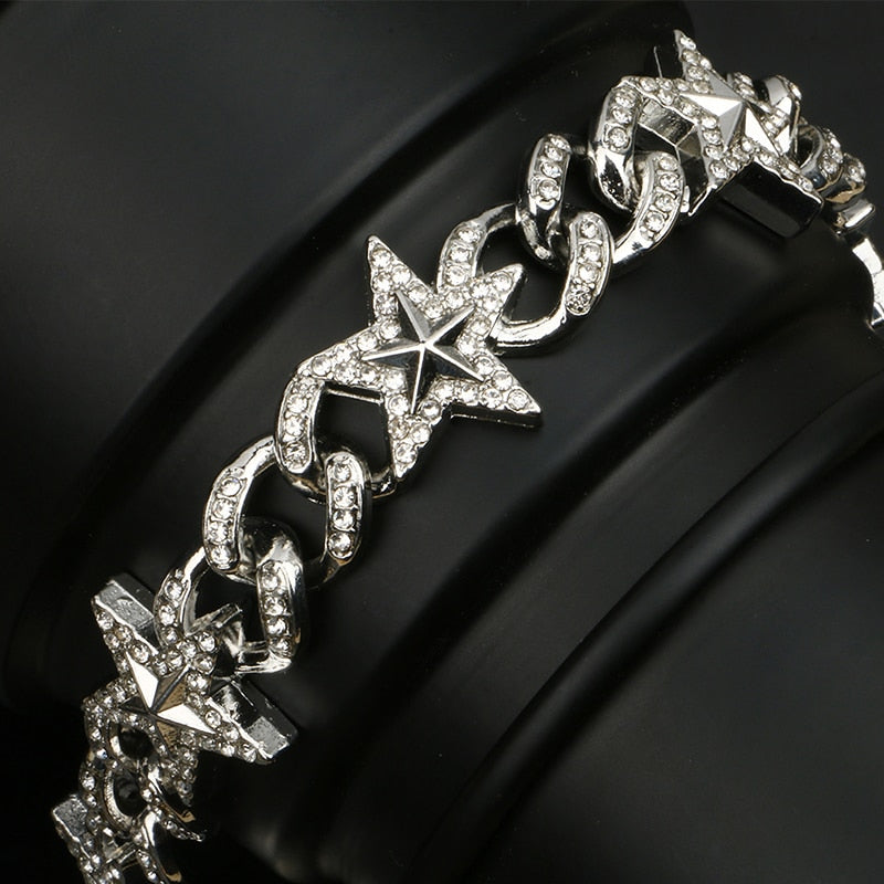 Star Miami Cuban Link Chain Bracelet- Bling Iced Out Rhinestone Bracelet