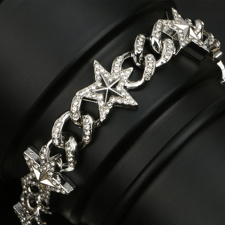 Star Miami Cuban Link Chain Bracelet- Bling Iced Out Rhinestone Bracelet