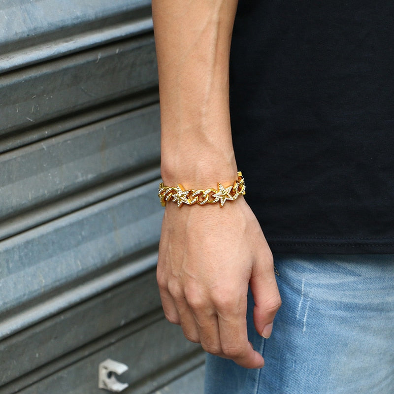 Star Miami Cuban Link Chain Bracelet- Bling Iced Out Rhinestone Bracelet