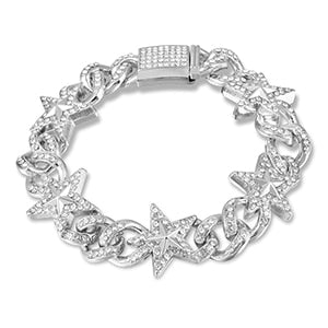 Star Miami Cuban Link Chain Bracelet- Bling Iced Out Rhinestone Bracelet