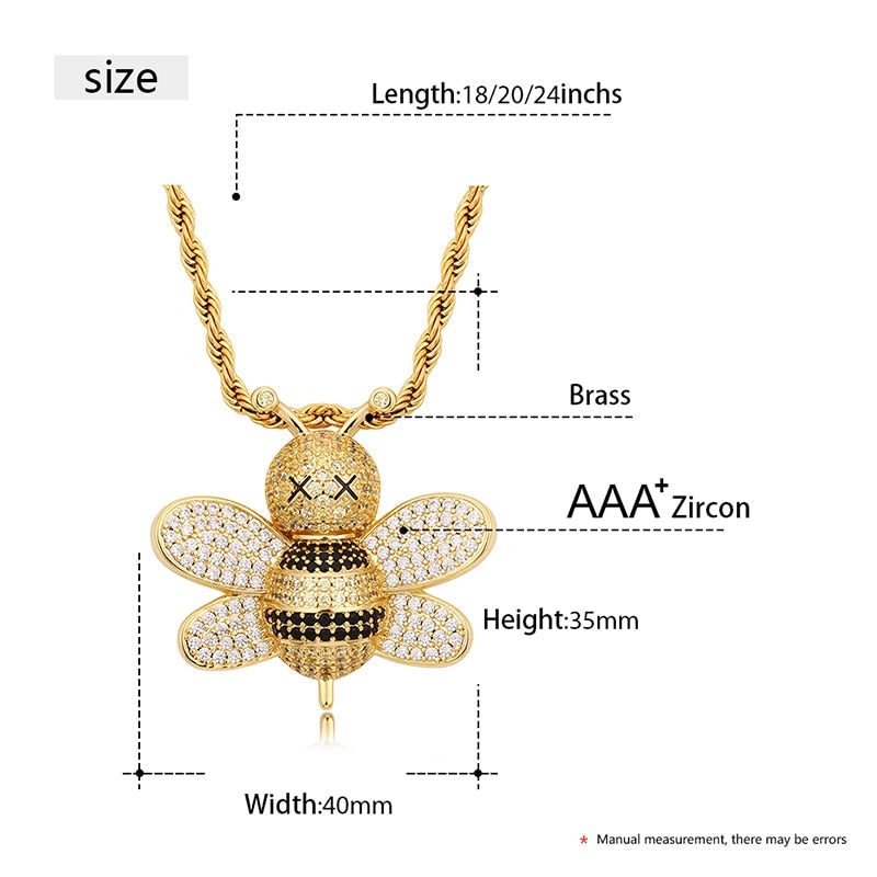 Brass Lovely Bee Pendant Bling Hip Hop Jewelry