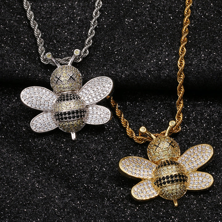 Brass Lovely Bee Pendant Bling Hip Hop Jewelry
