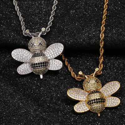 Brass Lovely Bee Pendant Bling Hip Hop Jewelry