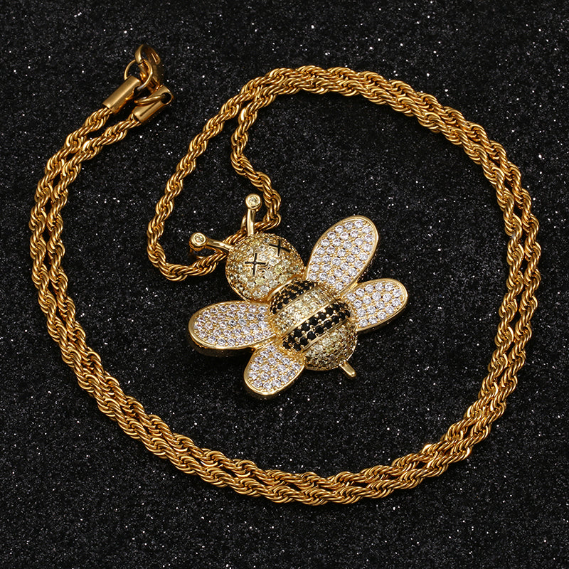 Brass Lovely Bee Pendant Bling Hip Hop Jewelry