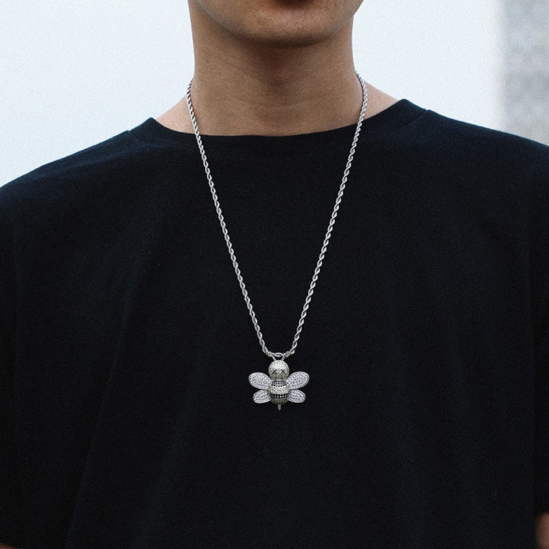 Brass Lovely Bee Pendant Bling Hip Hop Jewelry