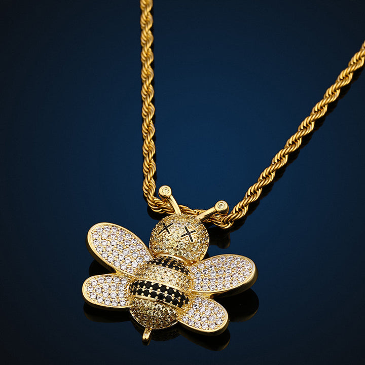 Brass Lovely Bee Pendant Bling Hip Hop Jewelry