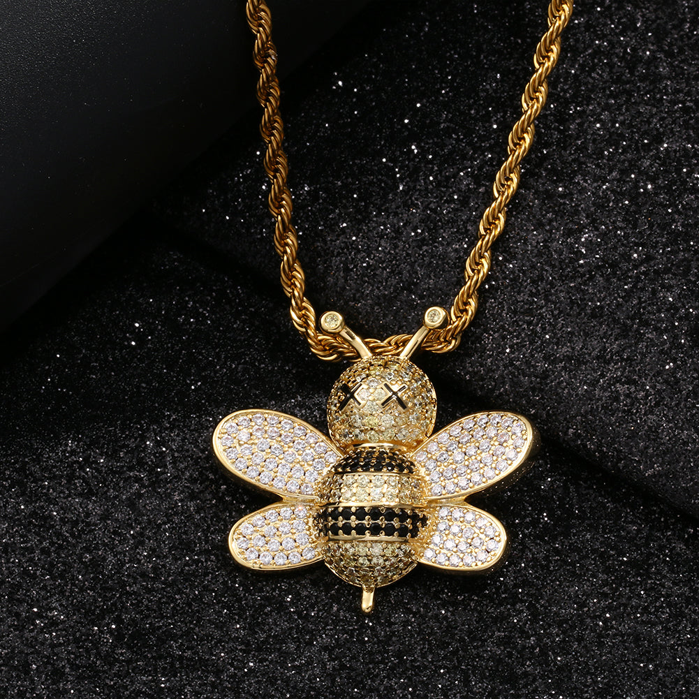 Brass Lovely Bee Pendant Bling Hip Hop Jewelry