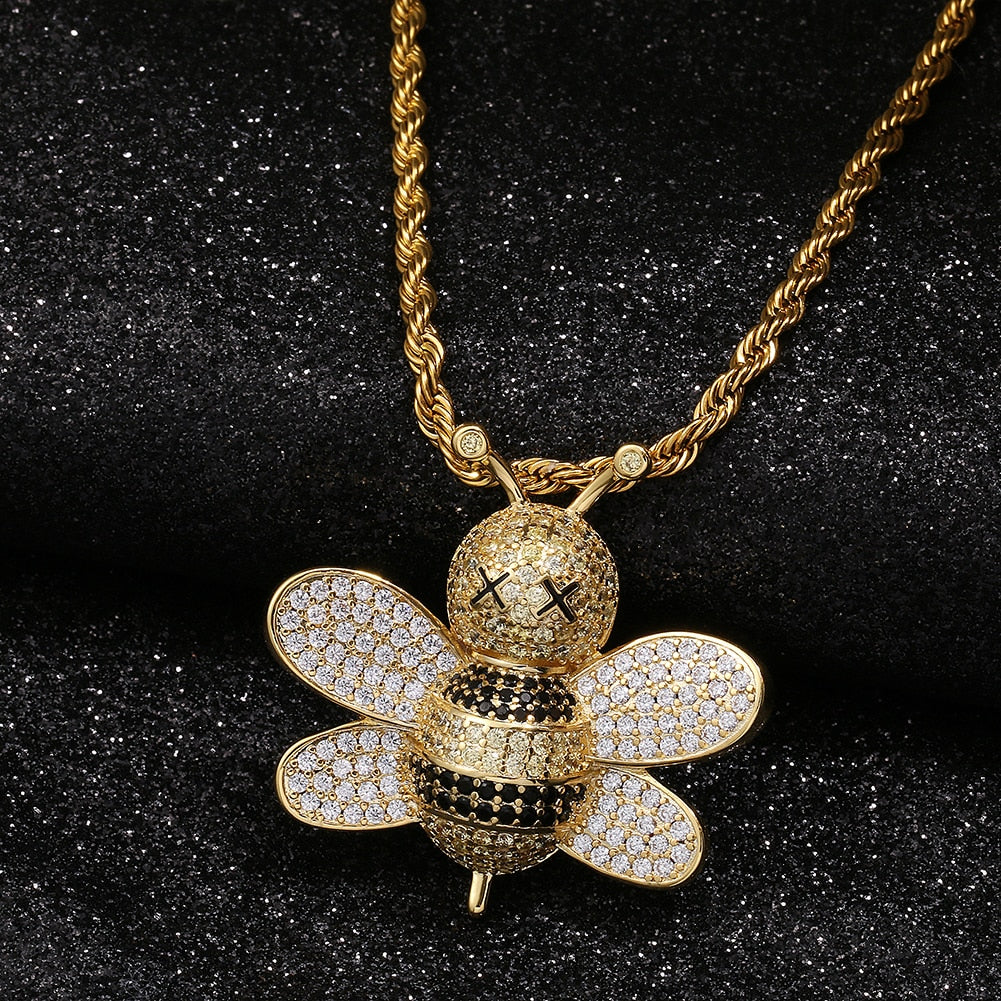 Brass Lovely Bee Pendant Bling Hip Hop Jewelry