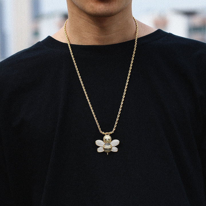 Brass Lovely Bee Pendant Bling Hip Hop Jewelry