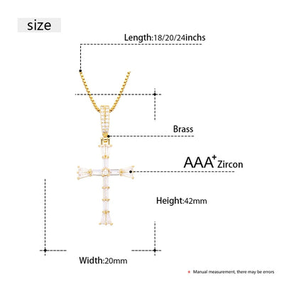Iced Out Cross Baguette Pendant Necklace For Women