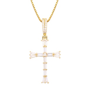 Iced Out Cross Baguette Pendant Necklace For Women