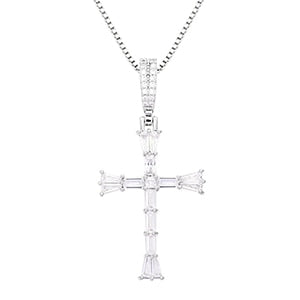 Iced Out Cross Baguette Pendant Necklace For Women