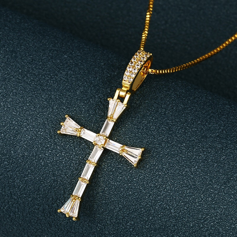 Iced Out Cross Baguette Pendant Necklace For Women