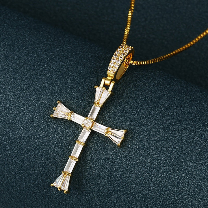 Iced Out Cross Baguette Pendant Necklace For Women