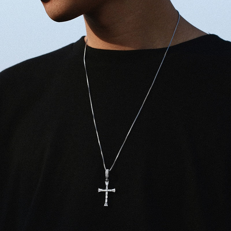Iced Out Cross Baguette Pendant Necklace For Women