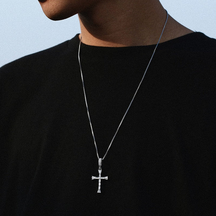 Iced Out Cross Baguette Pendant Necklace For Women