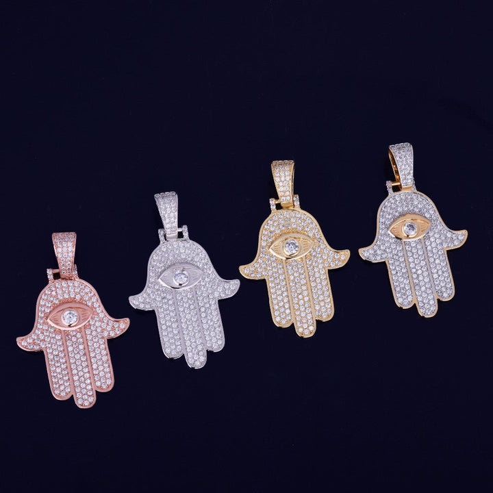Men's Hip Hop Hamsa Hand Pendant Necklace- Evil Eye Hands Pendant Necklaces