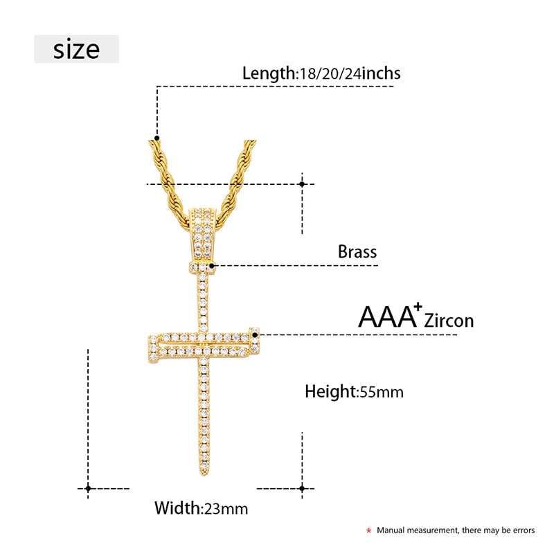 Iced Out Cross Punk Nail Pendant Necklace For Women