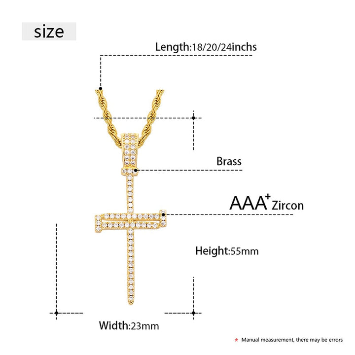 Iced Out Cross Punk Nail Pendant Necklace For Women