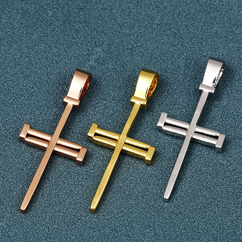 Iced Out Cross Punk Nail Pendant Necklace For Women