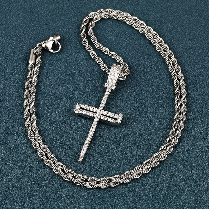 Iced Out Cross Punk Nail Pendant Necklace For Women