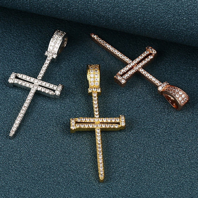 Iced Out Cross Punk Nail Pendant Necklace For Women