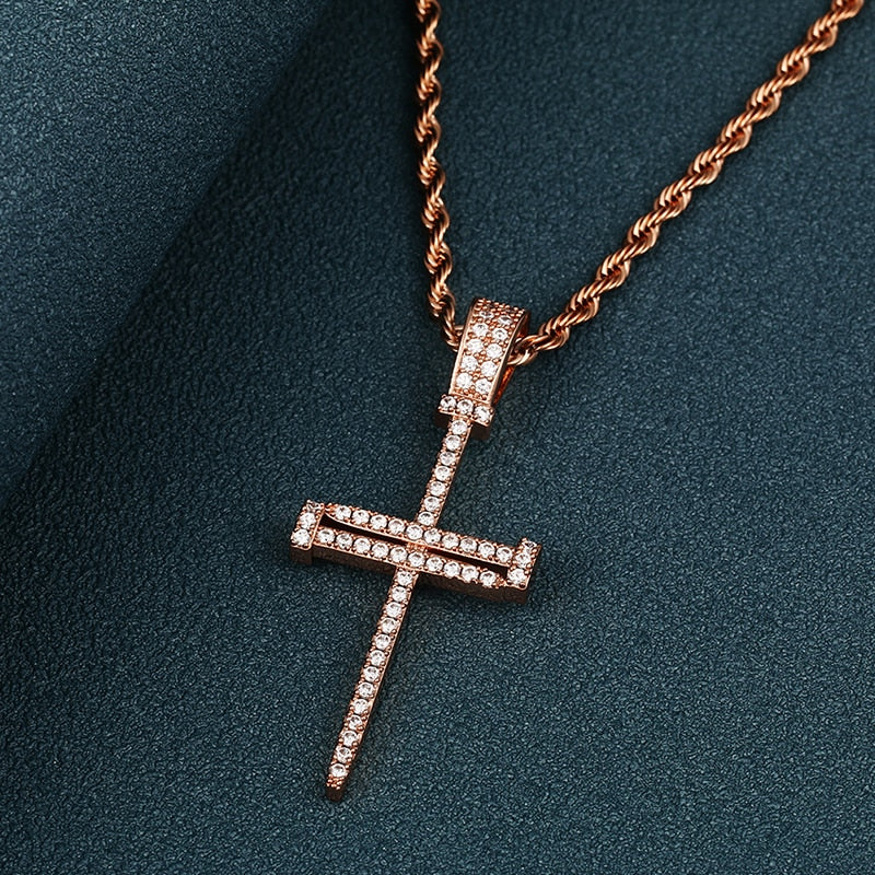 Iced Out Cross Punk Nail Pendant Necklace For Women