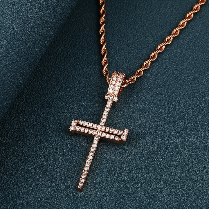 Iced Out Cross Punk Nail Pendant Necklace For Women