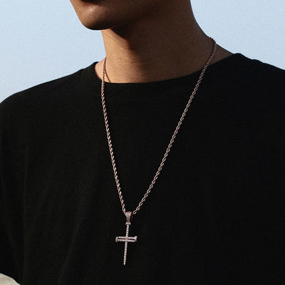 Iced Out Cross Punk Nail Pendant Necklace For Women