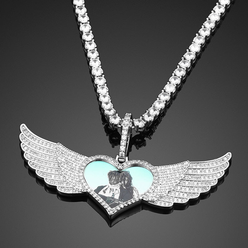 Hip Hop Necklace-Heart Medallion Necklace-Angel Wing Necklace