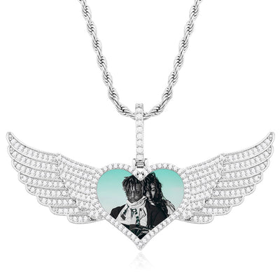 Hip Hop Necklace-Heart Medallion Necklace-Angel Wing Necklace