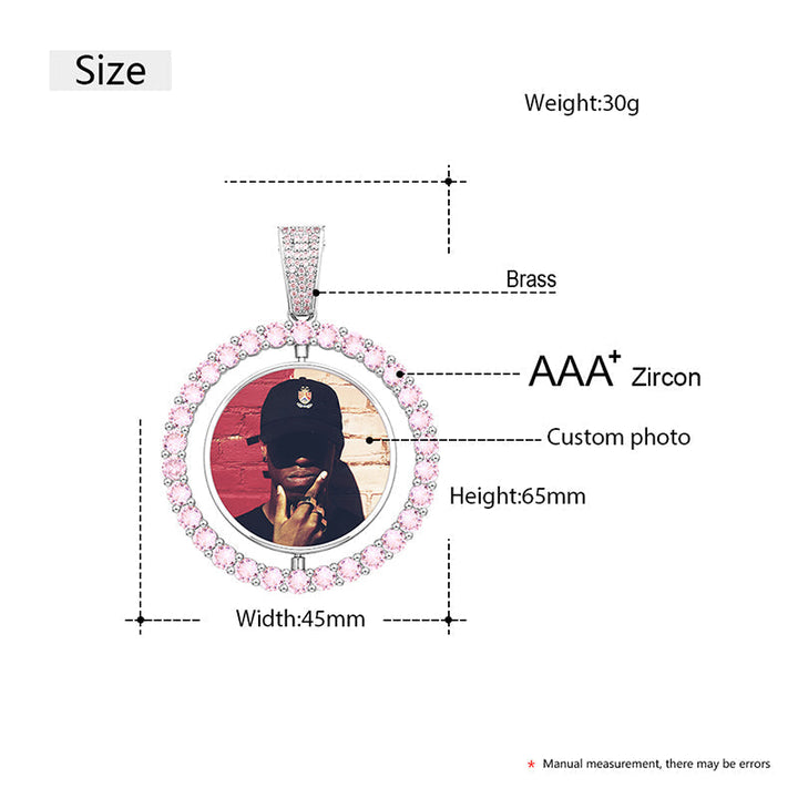Personalized 14K Gold Plated Double Sided Photo Rotating Medallion Hip Hop Necklace