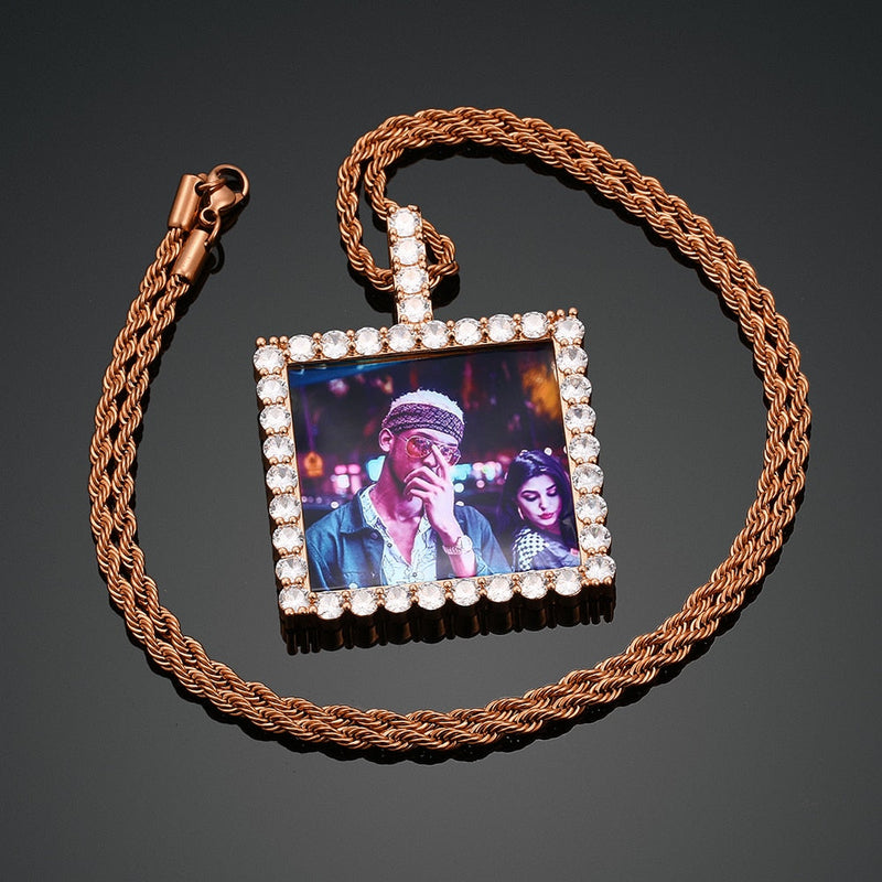 18K Gold Plating Medallion Pendant Square Custom Photo Medallion Necklace- Best Birthday Gift