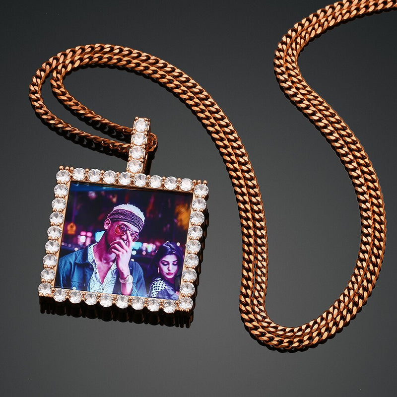 18K Gold Plating Medallion Pendant Square Custom Photo Medallion Necklace- Best Birthday Gift